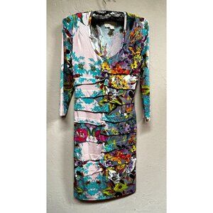 Nicole Miller Artelier 006082 Women Small Scoop Neck Ruched Layered Floral Dress